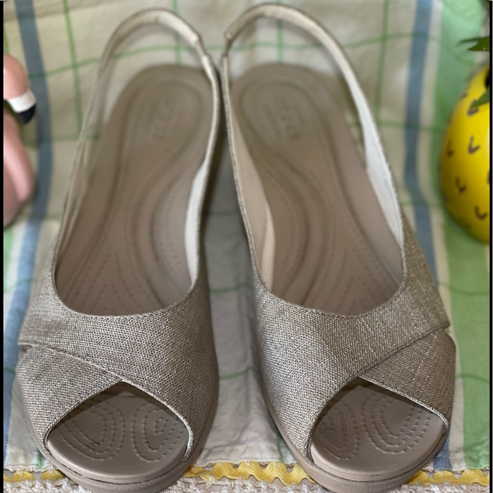 Crocs glittery linen wedge sandals